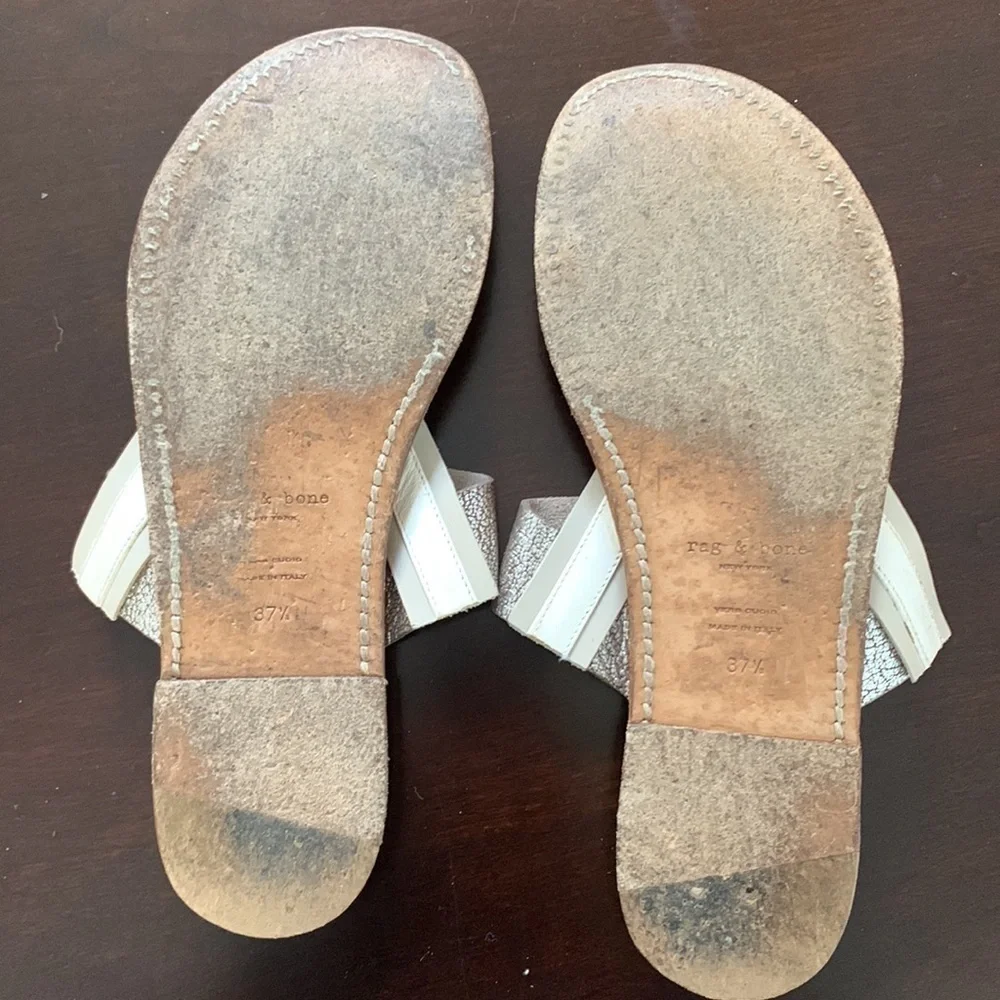 rag & bone Knotted White & Silver Sandals Size 7.5 (37.5) Neutral Metalic